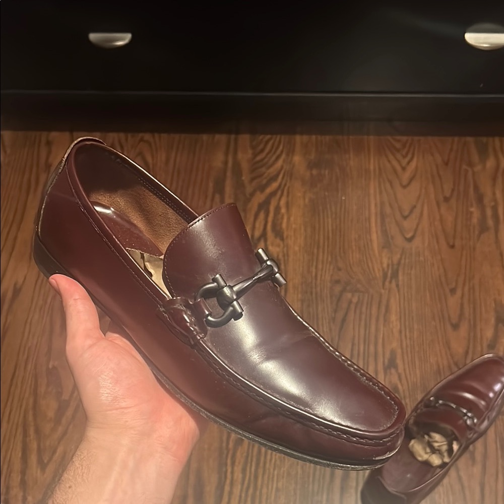 Men’s 12D Burgundy/Brown Salvatore Ferragamo Leather Loafers AUTHENTIC